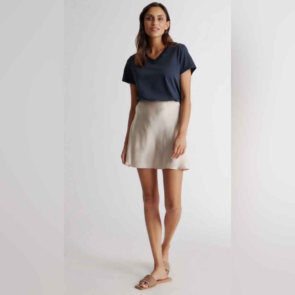 Quince washable silk mini skirt in champagne